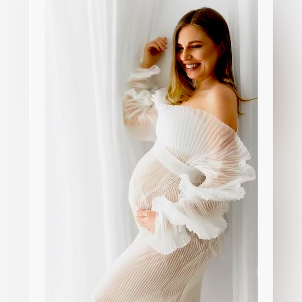 White Ruffled Dress - Maternity Photoshoot Dress